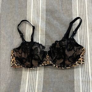Victoria's Secret Black Lace and Leopard Print Bra
